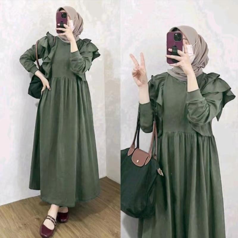 Product Introduction of Gamis Panjang Wanita Variasi Ruffle Meldi Dress Muslim Crinkle Airflow | Gamis Kondangan Nyaman | Gaun Pesta Santai Mewah 8