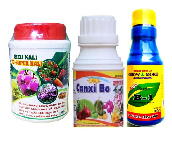  COMBO KÍCH DÀI VÒI HOA - CHỐNG RỤNG NỤ: Phân bón Siêu Kali TD 100gram Siêu Canxi Bo 100ml và Vitamin B1 Growmore 100ml 