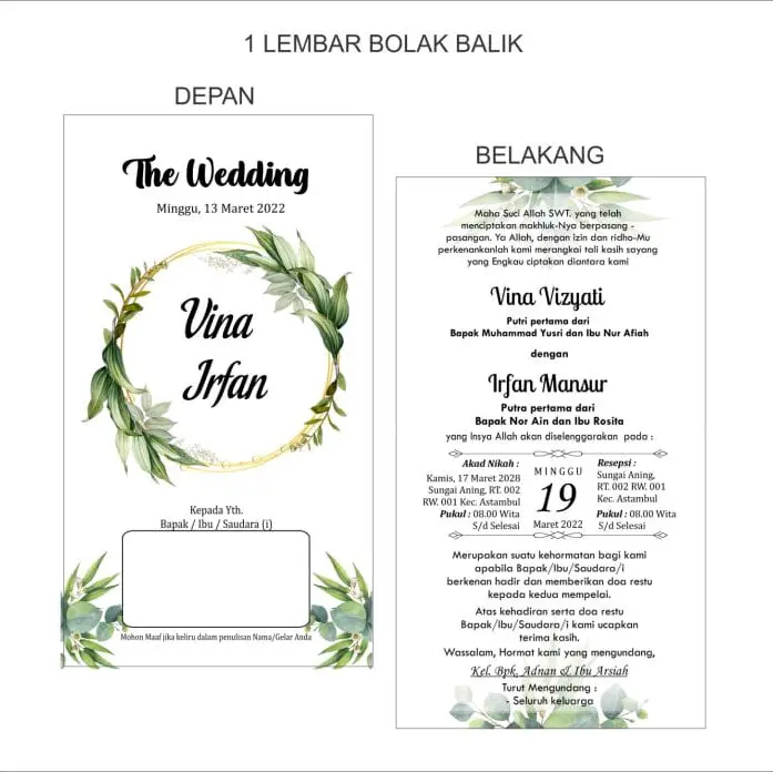 UNDANGAN PERNIKAHAN 100 PCS