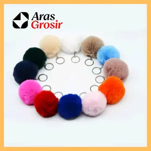 ARAS GROSIR - 100PCS Gantungan Tas Gantungan Kunci Pompom Bulu Harga Pedagang