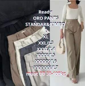 GLORY MEE - ORO PANTS Celana Kulot Jumbo Highwaist Wanita Anti Kusut Knit Premium Casual Kerja Big Size L,XL,4L,5L,6L,7L Muat BB 38-110 Kg outfit kekinian