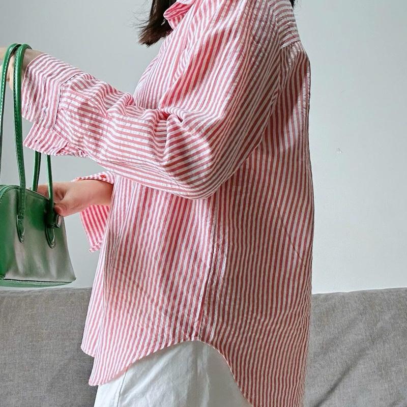  Áo Sơ Mi Nữ Kẻ Sọc Pastel Dài Tay Form Rộng Freesize – DONULATTE 