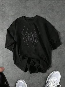 Camiseta de manga corta negra con estampado de araña estilo spiderman para hombres y mujeres ropa casual streetwear moda urbana