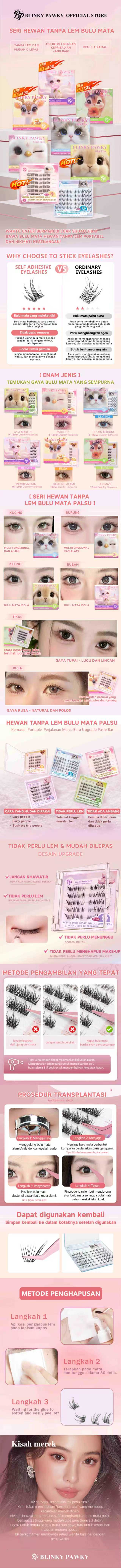 [BD]BLINKY PAWKY Bulu Mata Palsu Tanpa Lem - Seri "Peliharaan" Bisa Dipakai Berulang Kali, Tampilan Alami Panjang 8-14mm Multi Gaya untuk Gaya Makeup Harian yang Selaras dengan Mood-mu Bulumata Eyelash