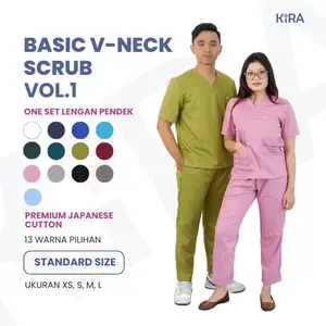 SET Baju Jaga Medis/Basic V-Neck/Unisex/Japanese Cotton/Standard Size/Kira Scrub