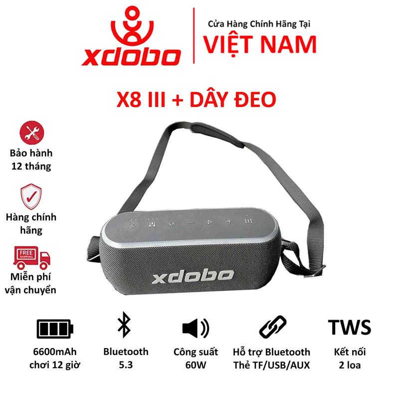 LOA + DÂY ĐEO Loa Bluetooth 5.3 Xdobo X8 III 60W Tích Hợp Power Bank Chống Nước IPX7 Hỗ Trợ Thẻ TF DSP TWS Kết nối 2 loa - Chính hãng bảo hành chính hãng 12 tháng