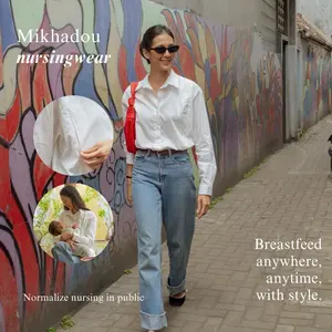 Mikhadou - Baju Menyusui Nursingwear Anika Shirt Oversize / Kemeja Busui Lengan Panjang
