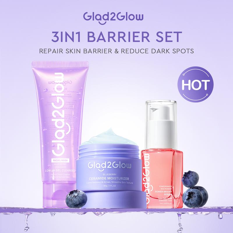 【3in1】Glad2Glow bundle 3pcs Skincare Moisturizer Face Wash Serum -ACNE KIT GLOWING KIT Dark Spot Berjerawat Ceramide Cleanser Kering Membersihkan Niacinamide Wajah Arbutin Cooling Hitam 2