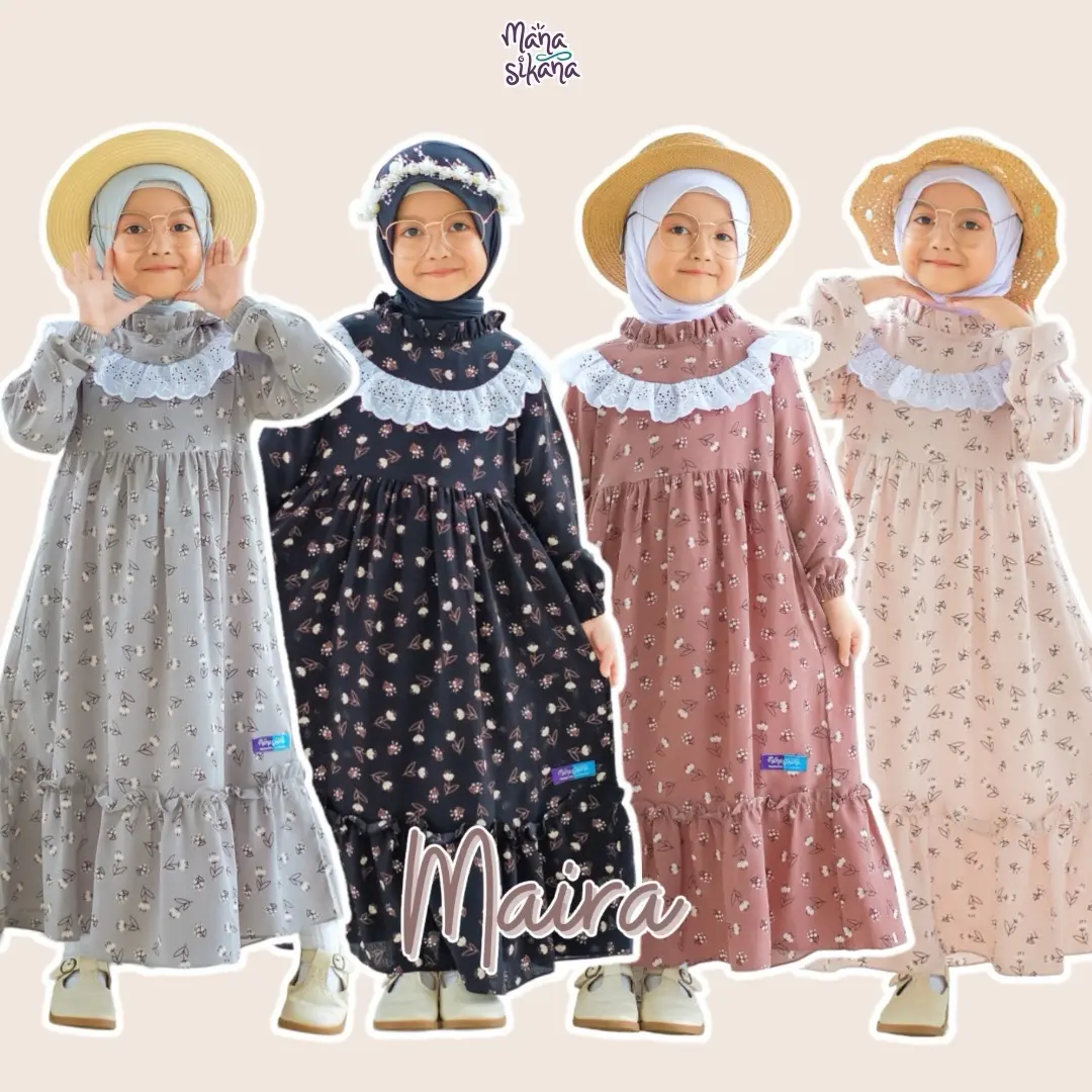 MANASIKANA Maira Dress gamis anak perempuan motif 2-12th Cantik  Renda  Nyaman