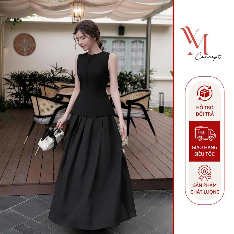 YM Concept Set Áo Sát Nách Và Chân Váy Tơ Dáng Xoè Nhẹ Nhàng Tôn Dáng Thanh Lịch D1219