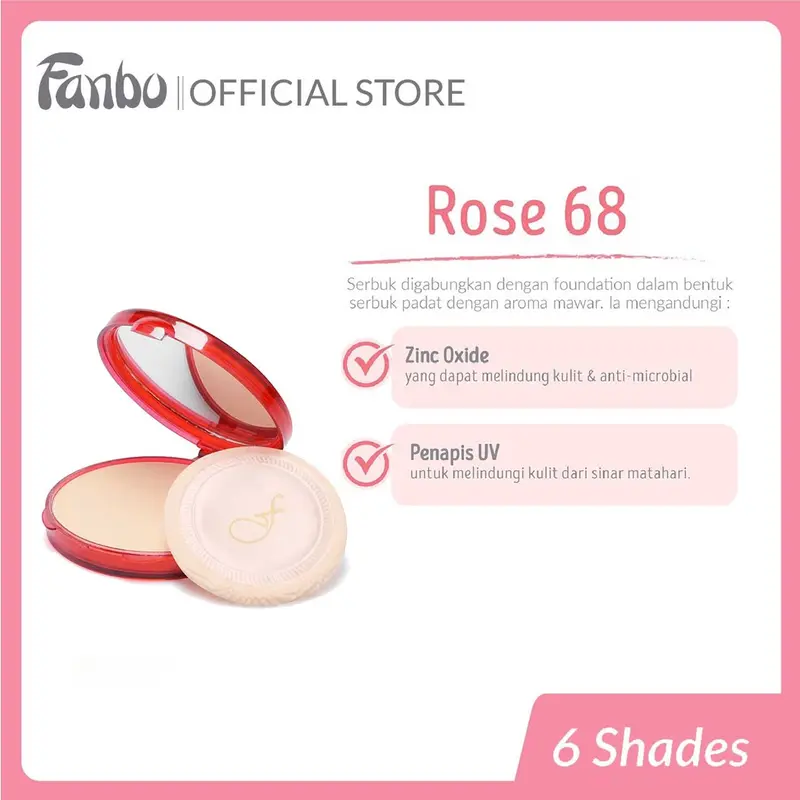 Fanbo Rose 68 Pancake Compact Powder - Mengandung Zink Oxide membantu melindungi kulit -  Harum Khas Mawar 0