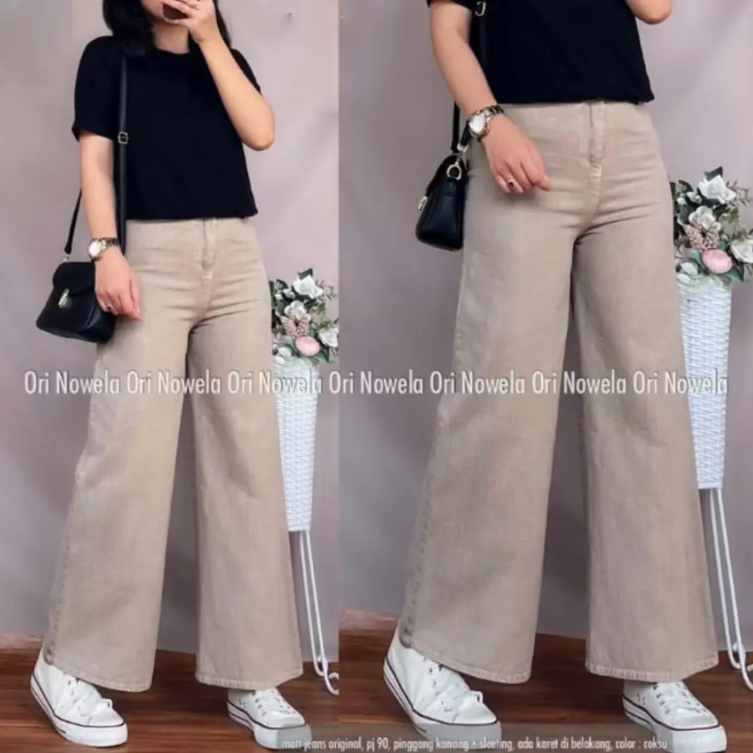 Rona Kulot Jeans Jumbo Standar Zipper Depan Pinggang Karet Tebal