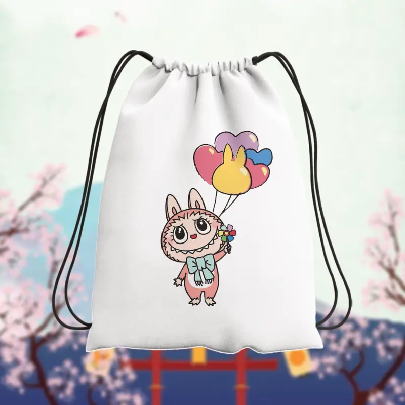 TasSerut Stringbag Wanita Sport Yoga Berenang | Motif Labubu | Blacu 38cm x 30cm Terlaris 6