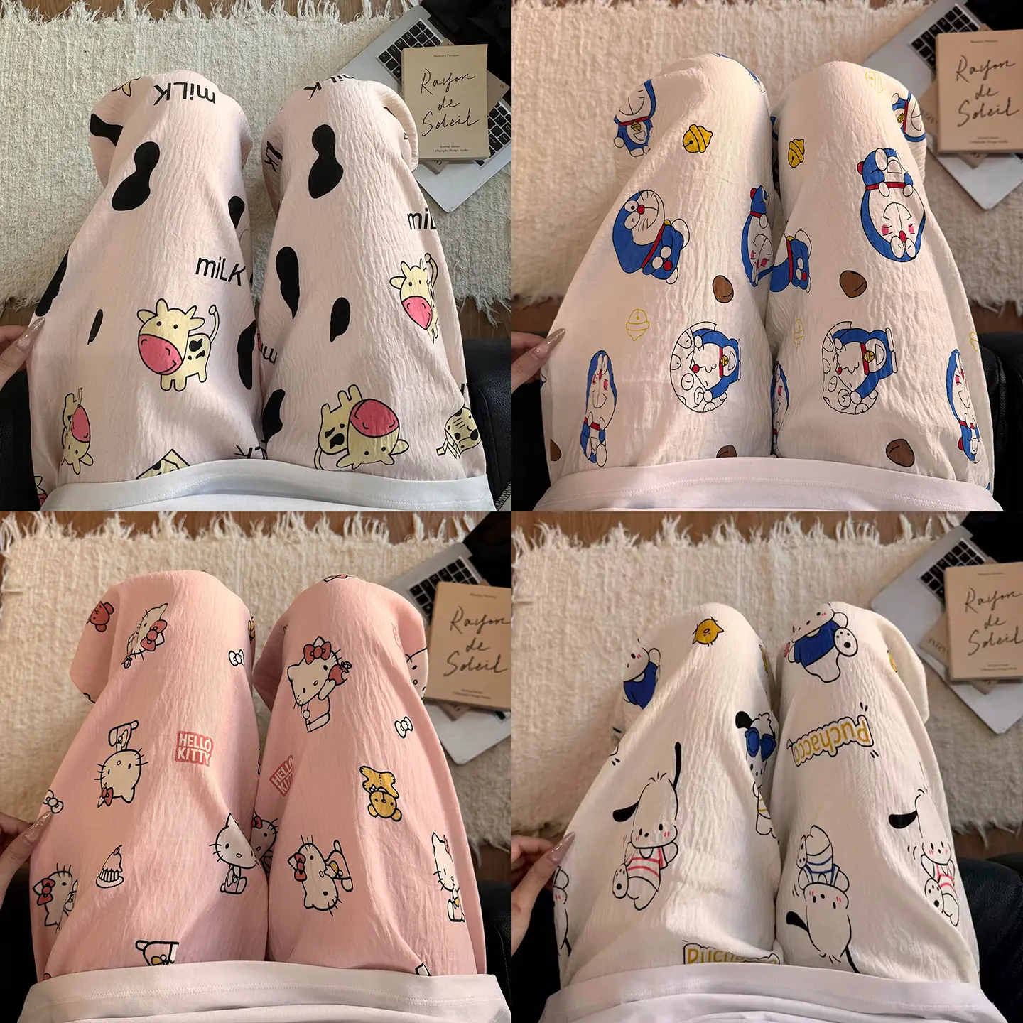Quần ngủ Nữ ống rộng, quần pijama đũi xốp mỏng nhẹ dễ thương