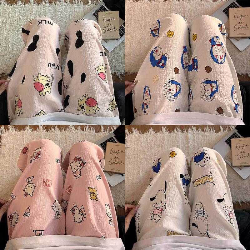 Quần ngủ Nữ ống rộng, quần pijama đũi xốp mỏng nhẹ dễ thương