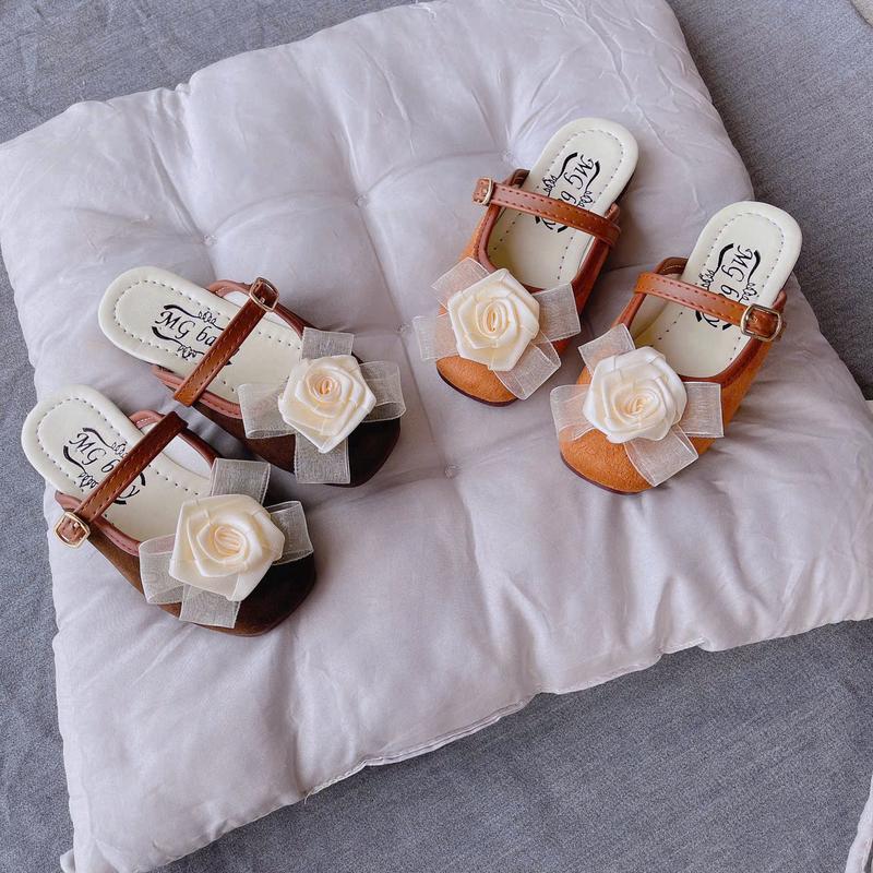  Dép Sục Nơ Hoa Mã 123 Xinh   FROM NHỎ   Phối 2 Màu Nâu Đậm Nâu Nhạt Cho Bé Gái Da Lộn Mịn Mềm Dễ Đi Với Chi Tiết Hoa Đáng Yêu 