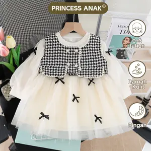 [PRINCESS ANAK] 0-3 TAHUN Gaun Anak Impor Gaya Korea Manis dan Imut Gaya Putri Dress Renda dengan Pita Lengan Panjang Produk Baru Terlaris