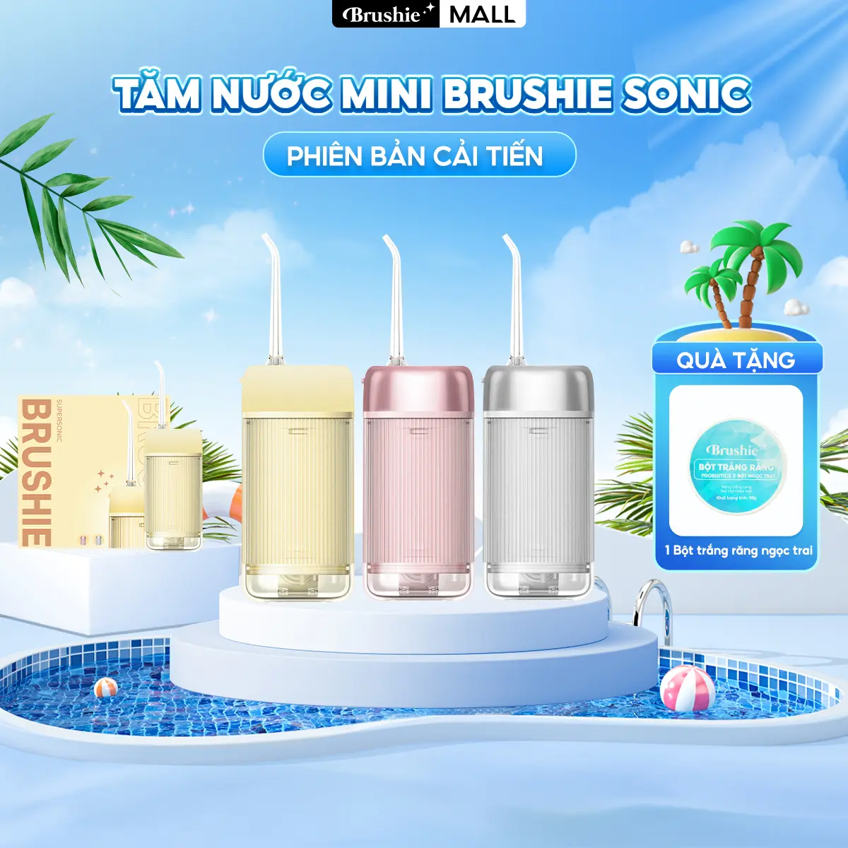 [50 SUẤT CUỐI] Tăm nước Mini Brushie Sonic - tráng gương nhỏ gọn tiện lợi hỗ trợ làm sạch hiệu quả - TẶNG bột ngọc trai cũ