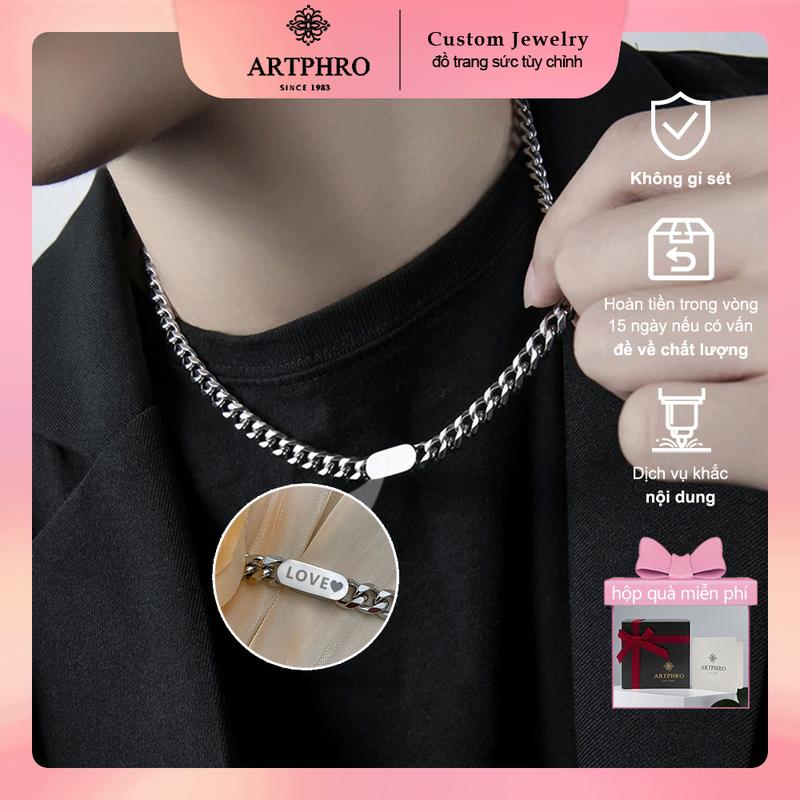 【Tên tùy chỉnh 【hộp quà miễn phí ARTPHRO Vòng cổ Cuba bằng thép titan không phai màu Voi vòng  cổ  nam  đẹp