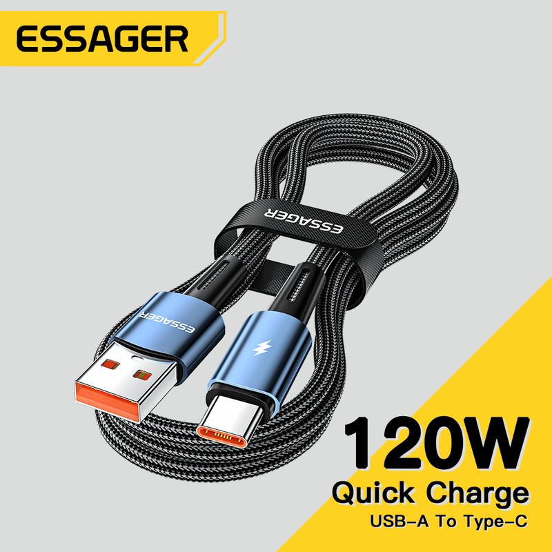 Cáp Type-C Essager Sạc Siêu Nhanh 120W Sạc Nhanh 6A Cáp USB Tương Thích Với Xiaomi 12Pro K50 67W Dây Sạc Nhanh Thích Hợp Cho Xiaomi 11Pro Phone Phụ Kiện