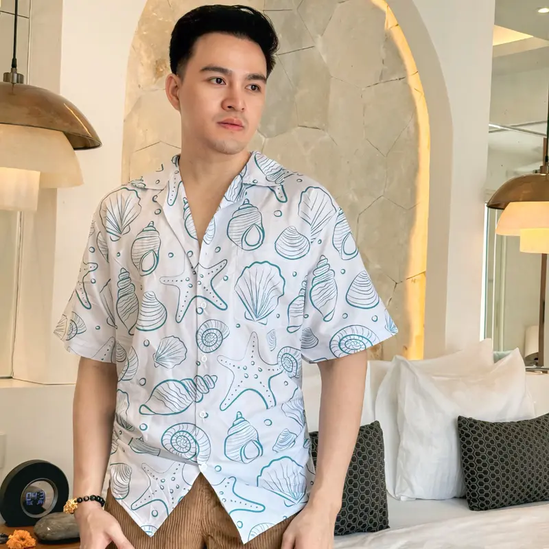 BAJU KEMEJA KEKINIAN PRIA WANITA DOWEAR MOTIF KERANG HIJAU 387 0