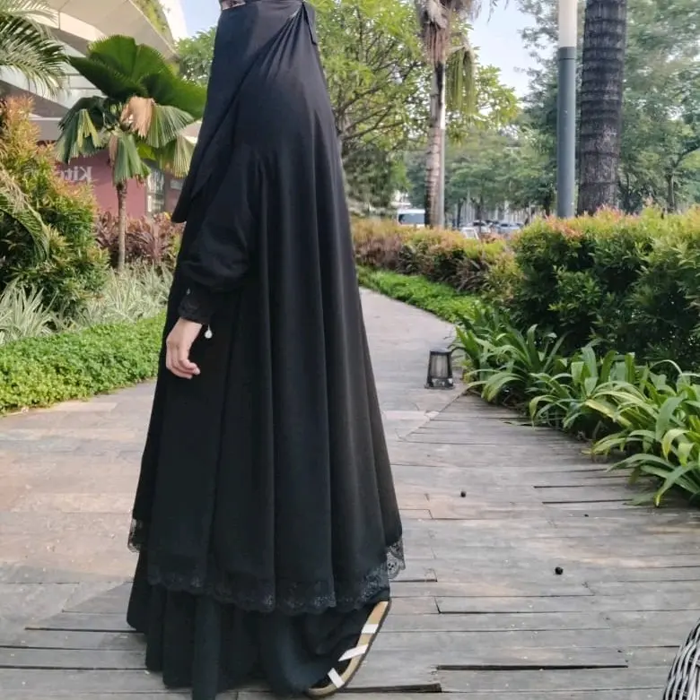 Khimar tangan renda hitam manset renda Rezt Jetblack