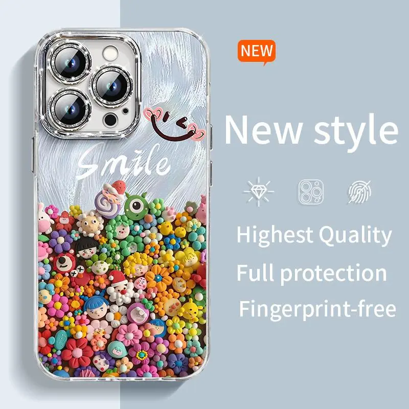 Casing Silikon TPU Wajah senyum bahagia untuk iPhone 13/15 pro max 14/Xsmax/R dengan 12/11 Film Lensa Bawaan - Wajah senyum bahagia - Ponsel 2