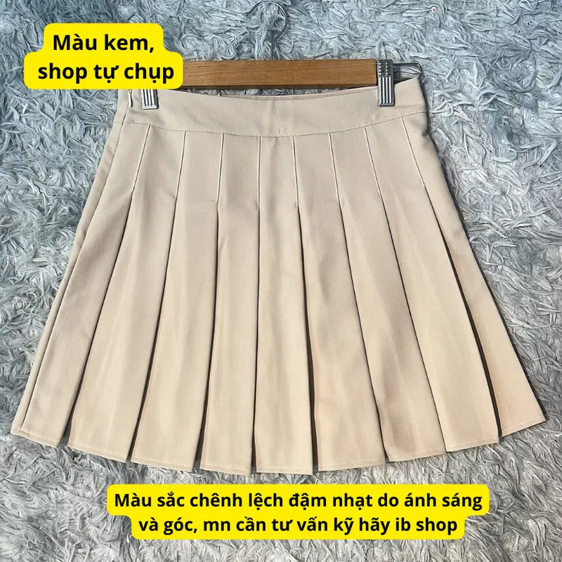 Chân váy xếp ly ngắn, chân váy tennis dài 45-47cm vải 2 biên (KHÔNG TÚI, KHÔNG CO GIÃN) Nữ Khuy khóa kéo boho 3