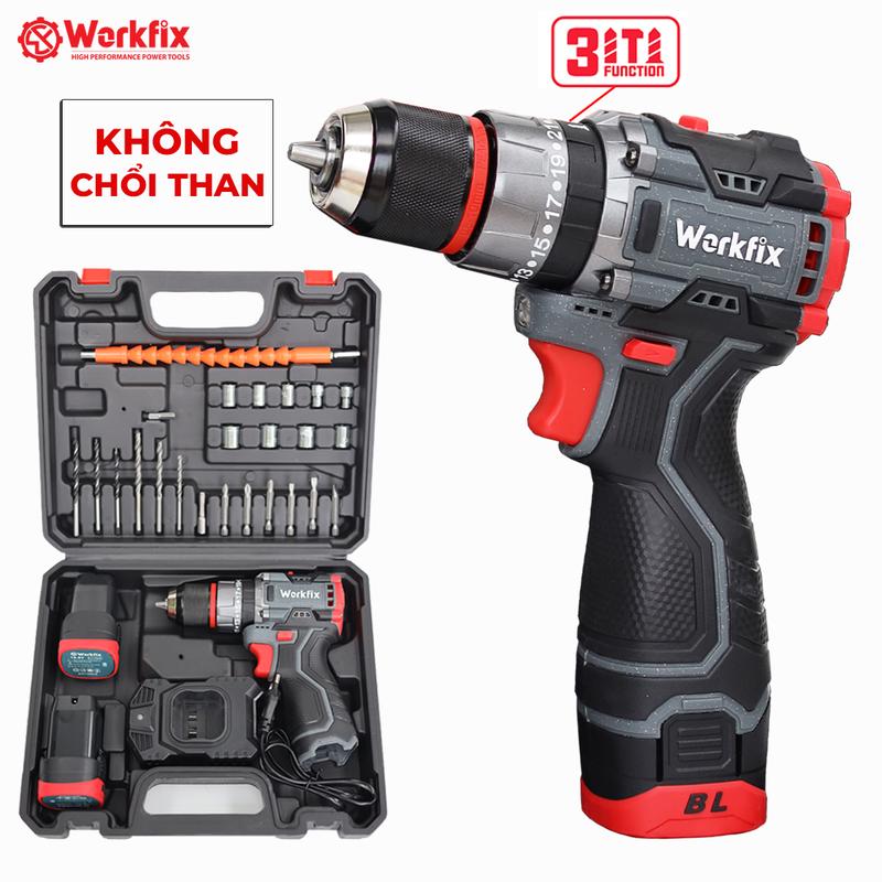 [ TẶNG phụ kiện 24 món] Máy Khoan 3 Chức Năng Workfix 16.8V - WF-ID1610BL - Động Cơ Từ Cao Cấp - 2 Pin 4 Cell  16.8V/2Ah - Kèm Phụ Kiện 24 Món - Bảo Hành Chính Hãng khoan không dây diy