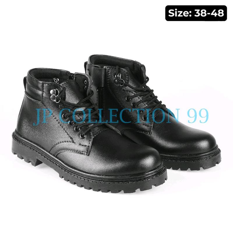 Sepatu Pdh Pria Tali + Resleting Pria POLRI TNI SECURITY Dinas Doop&Mengkilap Size 38-48 Hitam Boots Kerja Pantofel Shoes 5