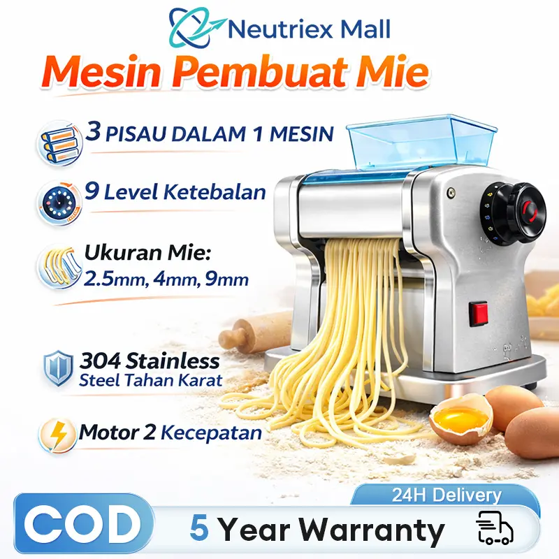 【COD】TIXX Mesin Pembuat Mie Noodle Elektrik 316 Stainless Steel Sarang Lebah Single Double Triple Four Blade Anti Karat Coating Anti Noda 135W Hemat Energi Otomatis 9 Level Penyesuaian Gear Penggiling Pisau Gantung Peredam Suara Buat Mie Pasta Pangsit