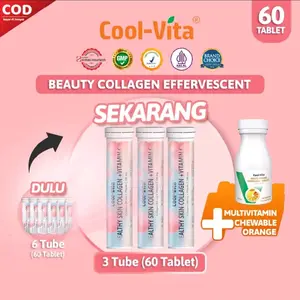 Coolvita Collagen Cool-vita Beauty Effervescent Multivitamin Chewable Orange 60 tabletsl Coolvita Rasa Buah Peach & Tablet Kunyah Rasa Orange