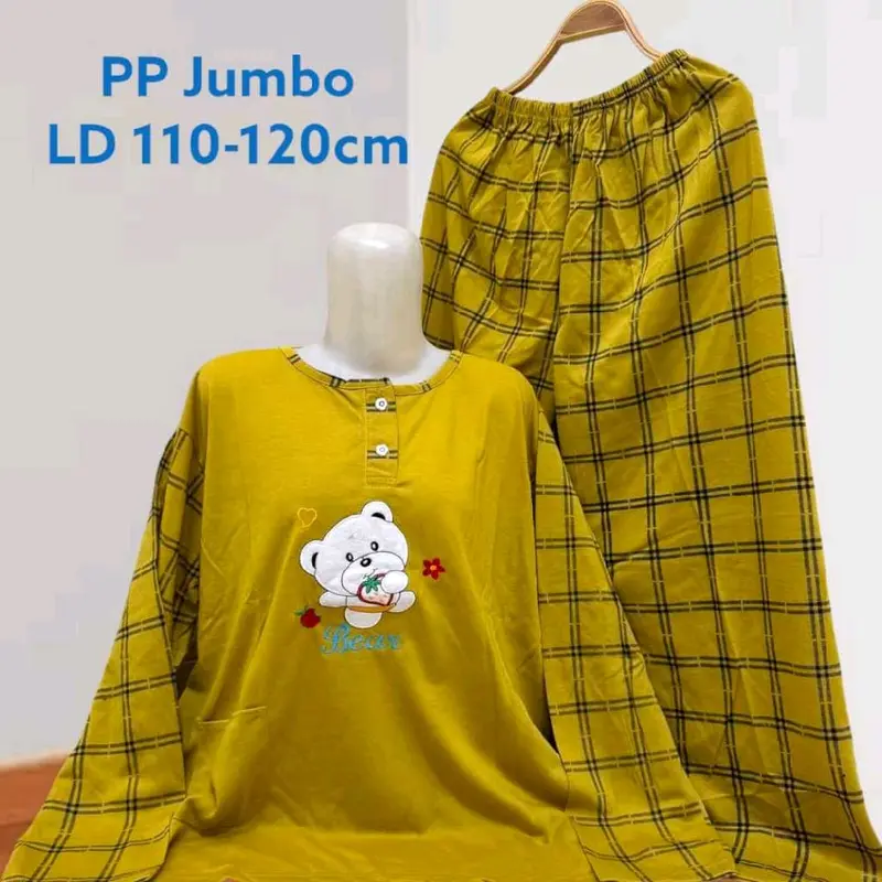 Set PP Baju Tidur Kaos Lengan Panjang dan Celana Panjang Jumbo Babydoll Wanita LD 110-120 cm 3