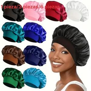 Bonnet de satén de color sólido para dormir, 1 unidad de diadema ancha de alta elasticidad para usar en la cabeza, Gorro de cuidado del cabello de seda para mujeres y hombres, Sin calor