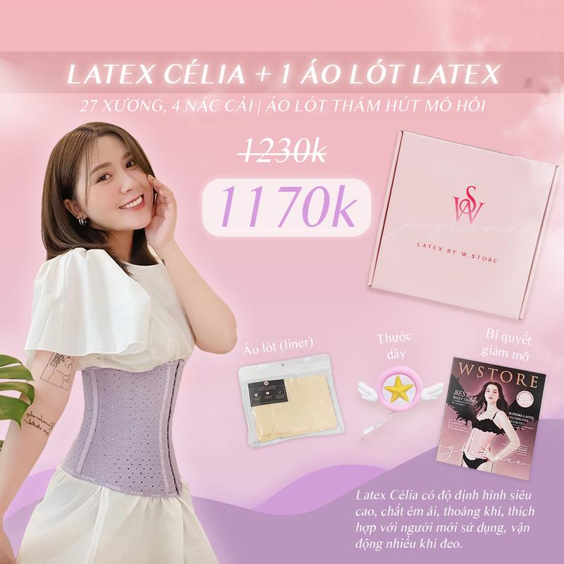   Combo CÉLIA + Liner  Đai Nịt Bụng Latex - Latex Celia Tím 27 Xương Thoáng Khí Thông Hơi Trái Tim - Latex by W.Store 