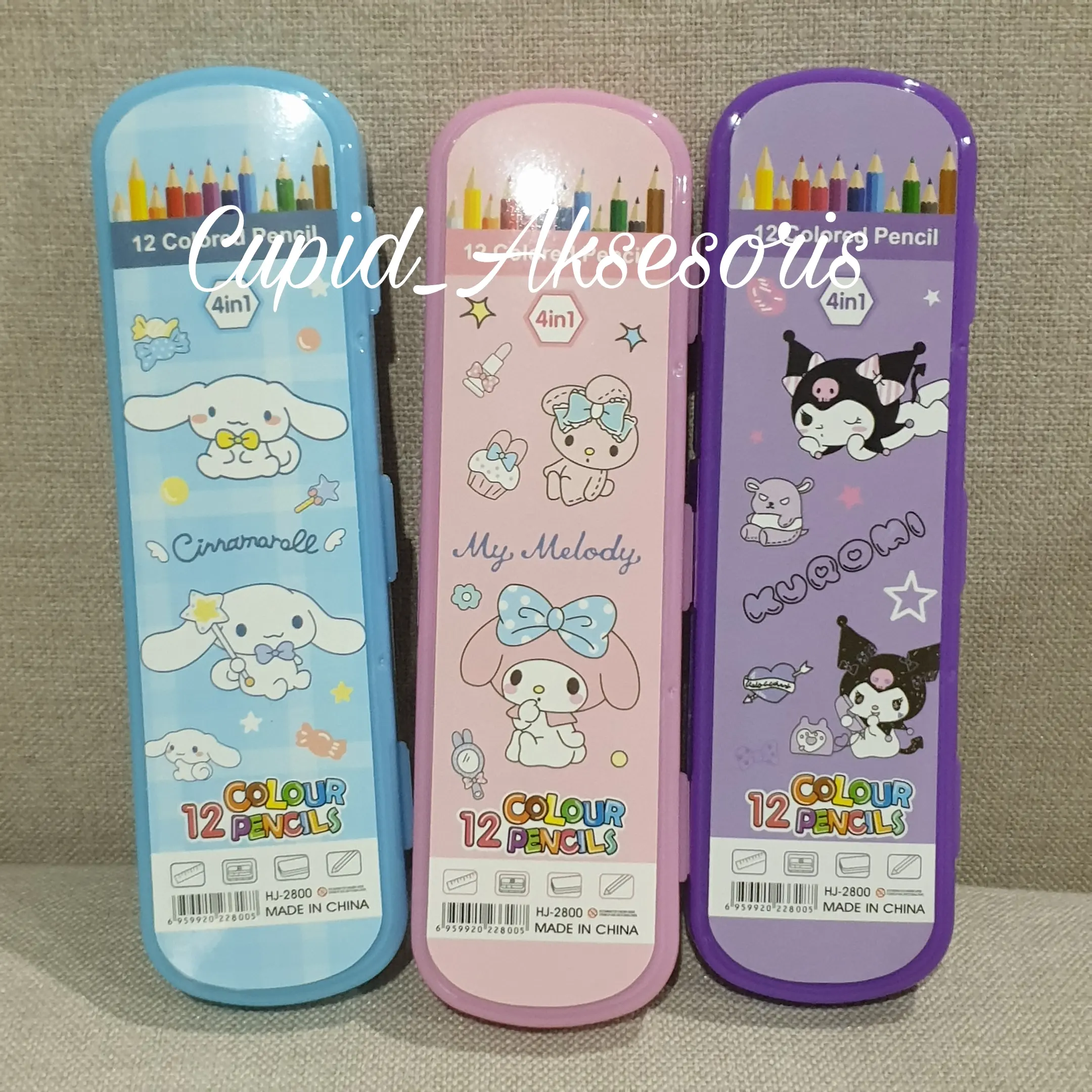 PENSIL WARNA 4 IN 1 MOTIF SANRIO KUROMI MY MELLODY CINNAMONOROL / COLOR PENSIL / PENSIL WARNA WARNI