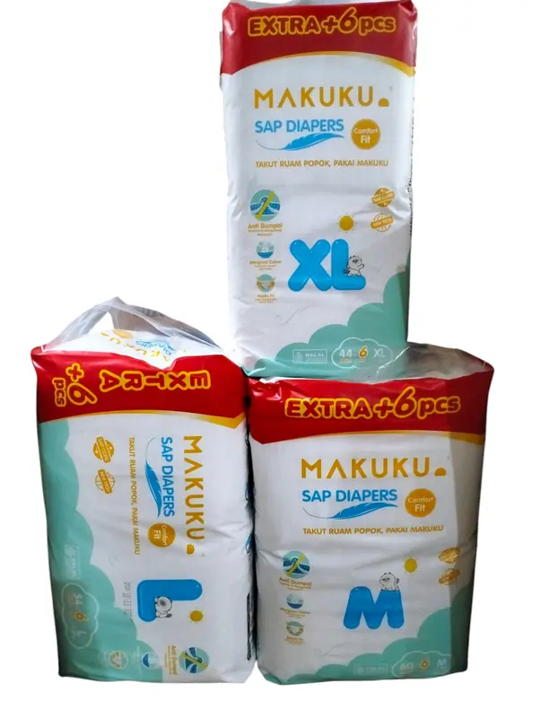 MAKUKU SUPER JUMBO Air Diapers Comfort Fit SAP Size M60+6 L54+6 XL44+6 - MAKUKU POPOK TIPE CELANA 1