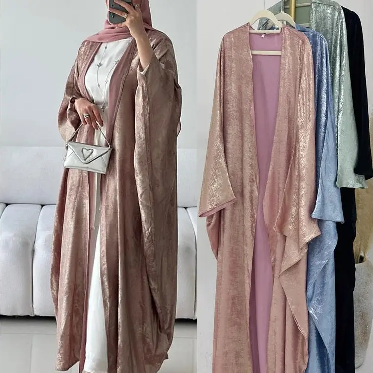 Satin Open Kimono Batwing Abaya Dubai Luxury Kaftan Islam Muslim Modest Dress