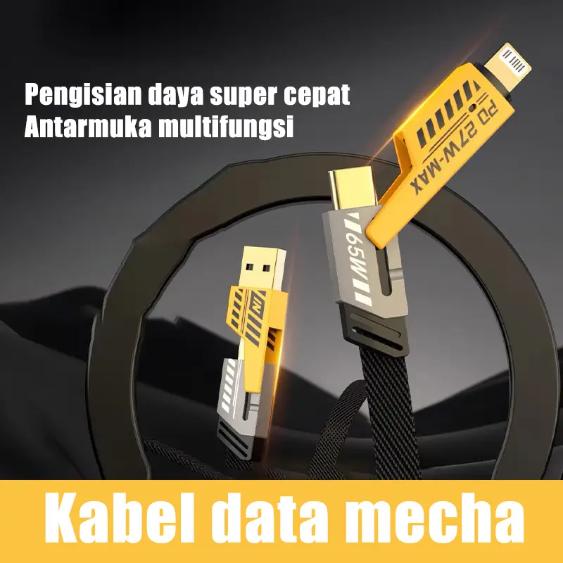 ZHIKE Kabel Data 4 IN 1 PD Fast Charging 27W+65W USB-A to Type-C/iOS Lightning Type-C to Type-C/iOS Dikepang 1M 5A 280W 240W Adaptor GaN Pengisi Cepat Cable Charger Kasar dan Tahan Lama Untuk iPhone Android XIAOMI HUAWEI VIVO OPPO 8