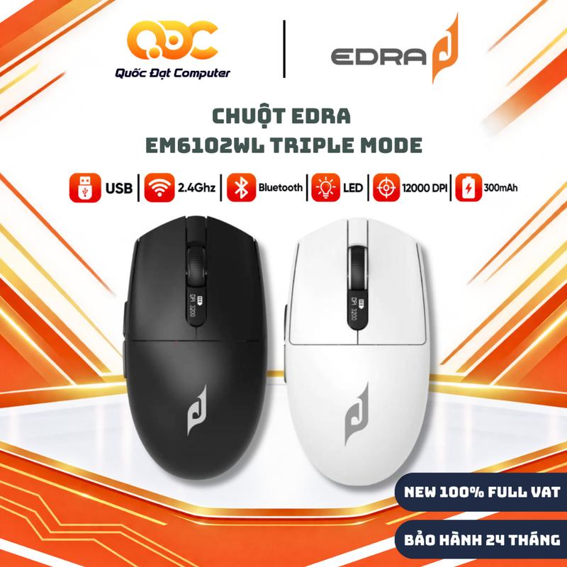 Chuột Không Dây Gaming Edra EM6102WL - 3 Mode Kết Nối (Bluetooth/2.4G/Dây), Pin Sạc, Màn Hình LED, DPI 12000