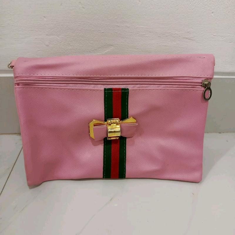 Tas Kosmetik Wanita Pouch Bag Multifungsi Tas Pita Elegan Tas Dompet   Pink Kulit Belanja Wanita 3