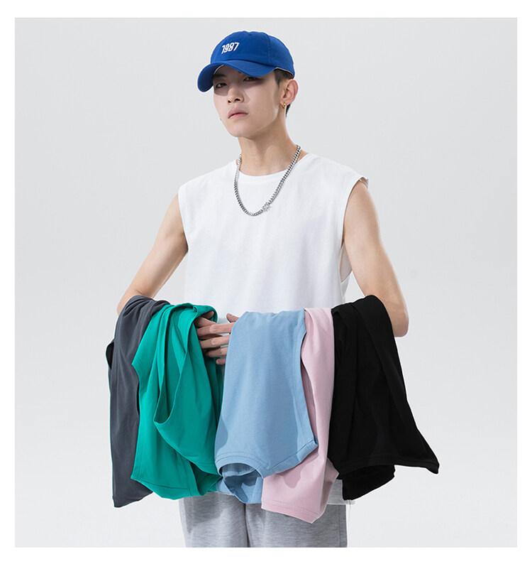 Product Introduction of Cotton short sleeve vest men's summer loose simple public version solid color black multi-color T-shirt 22