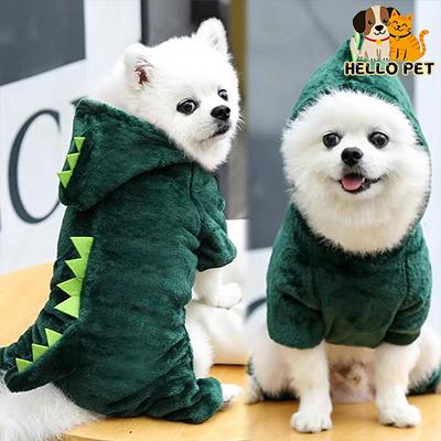Quần áo cho chó cưng Trang phục có mũ trùm đầu bằng bông mềm Thích hợp cho Chihuahua và Pug Trang phục áo len Áo khoác khủng long