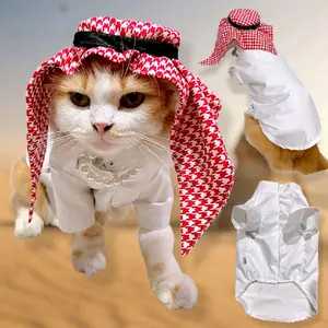 Migo Design 107 Setelan Sultan Sorban Merah + Baju Kemeja Koko Putih Ala Raja Arab Minyak Lebaran Ramadan / Pakaian AnaBul Hewan Peliharaan Kucing/Anjing Jantan Betina / Pet Costume Clothes