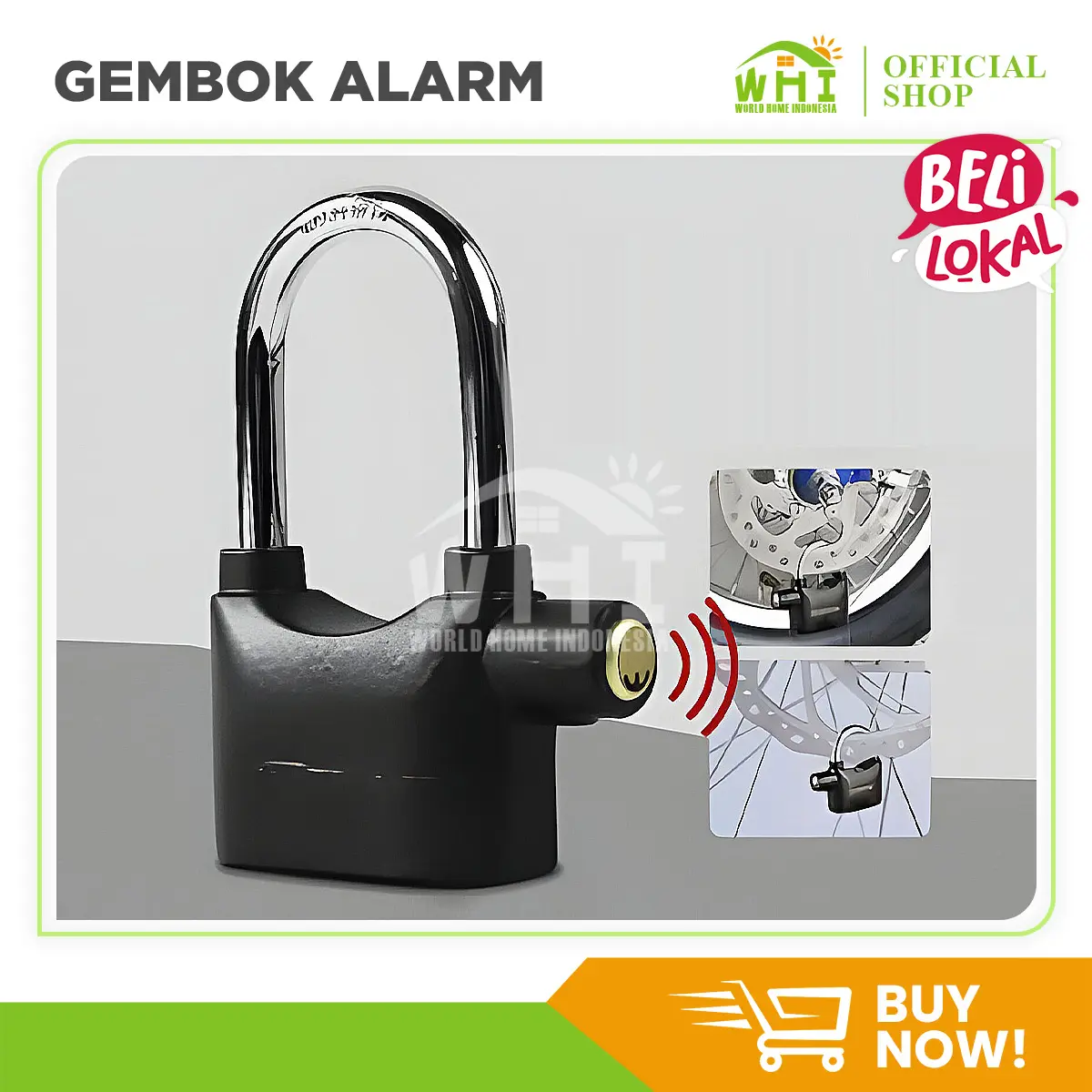 WORLDHOME Gembok Alarm Anti Maling Model Ring Panjang  & Model Ring Pendek