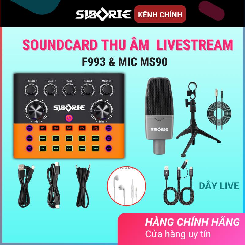 SIBORIE Bộ Soundcard F993 Pro & Mic MS90 Cao Cấp Thu Âm Karaoke Livestream Bluetooth Chuyên Nghiệp Tặng Tai Nghe & Dây Live Tròn 3.5mm