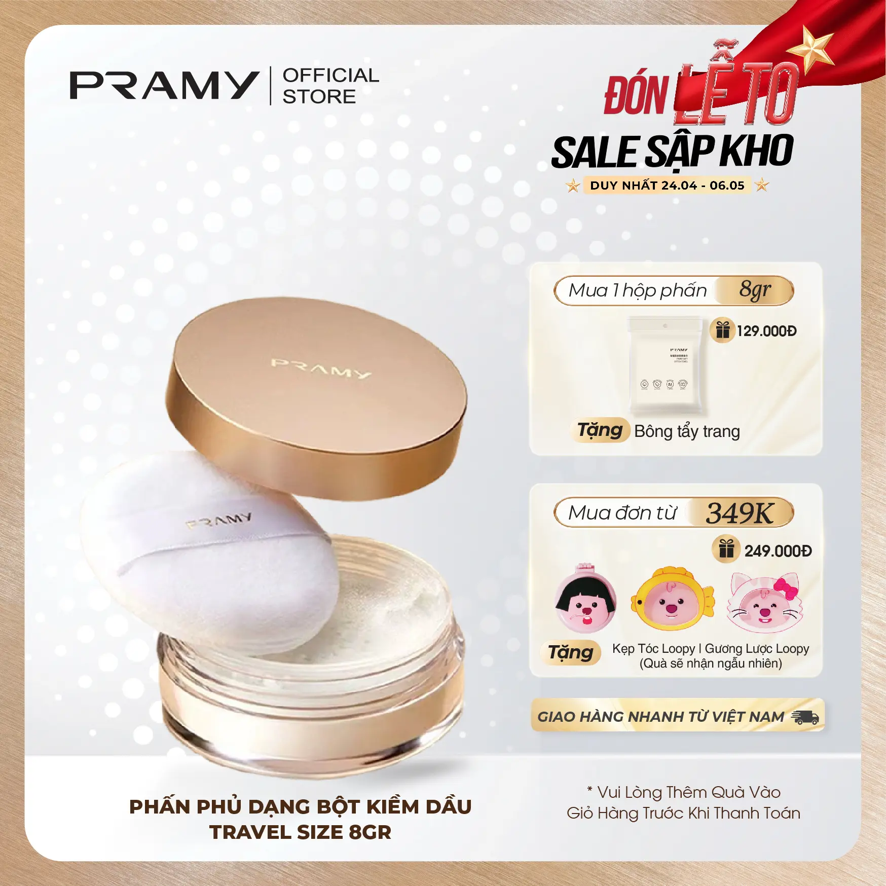 PRAMY Phấn Phủ Travelsize Nhỏ Gọn Mềm Mịn 8g Kiềm Dầu Lâu Trôi