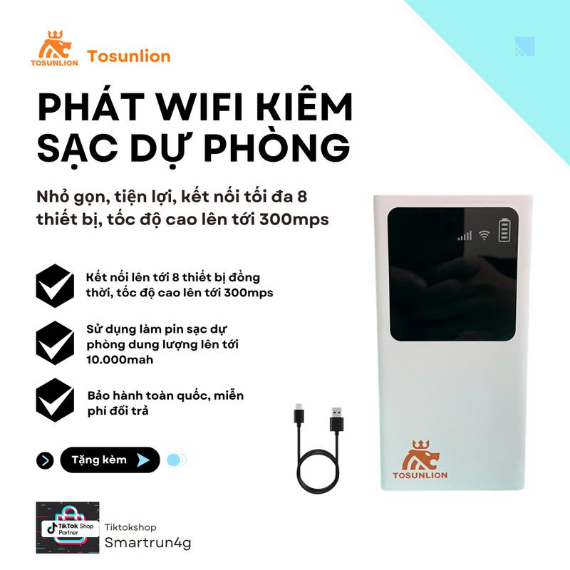 Phát wifi kiêm sạc dự phòng 10.000mah, Bộ phát wifi di động tốc độ cao sử dụng mọi nơi, kết nối đa 8 thiết bị điện thoại, máy tính, tivi.