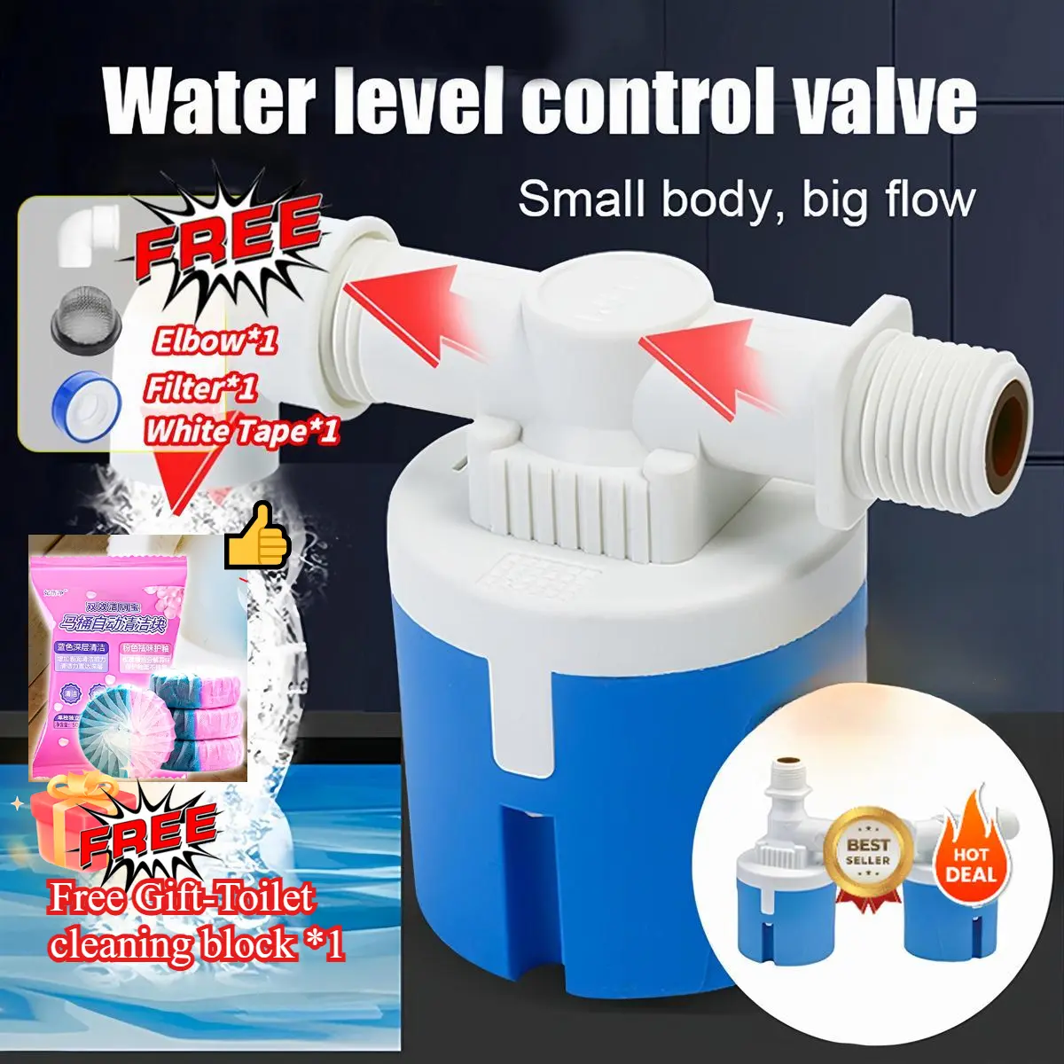 【Free Gift】Automatic Water Level Control Valve Water Tank Float Valve Toilet Float Valve 1/2'' | 3/4'' |1'' Side & Top Entry, Injap Masuk Air, Berhenti Automatik, Bola Terapung, Suis Terapung Tangkidan Kolam Menara, Injap Kawalan Paras Air Automatik