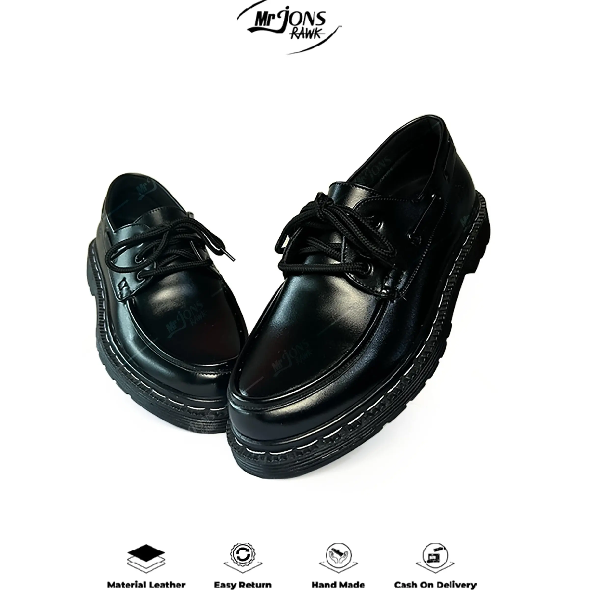 Mr Jonsrawk Original - Sepatu Formal Pria Pantofel Low Boots Casual Kerja Kantoran Kondangan Jahitan Soll Putih